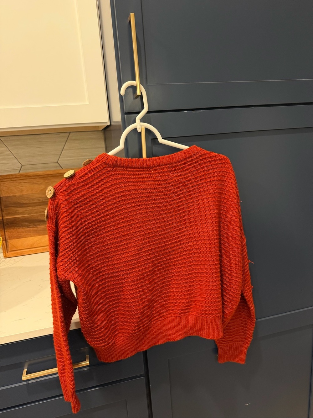 Red Crewneck Knit Sweater with Button Detail - Picture 2 of 2
